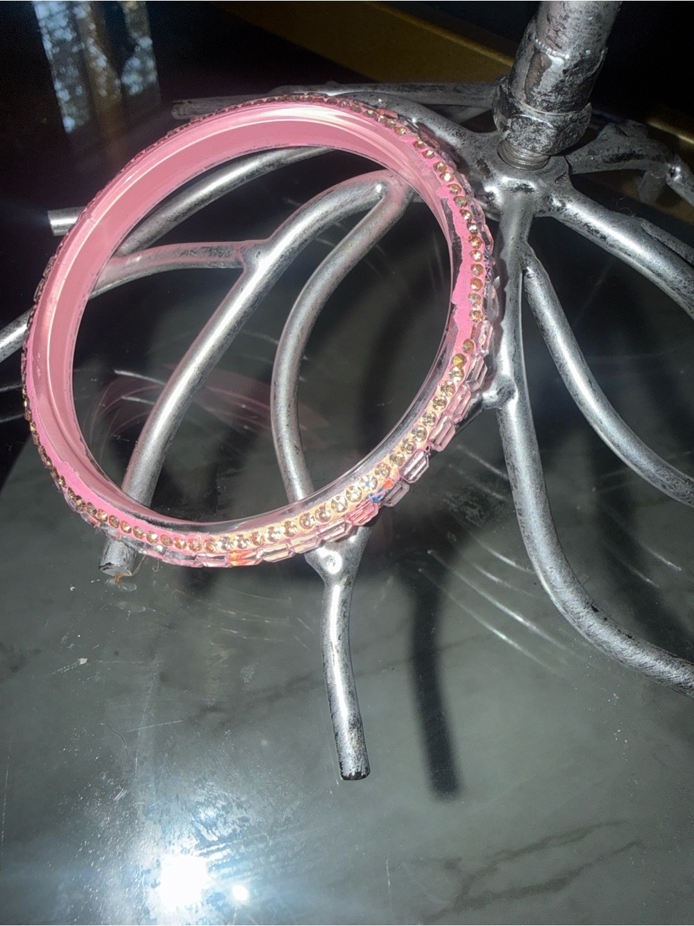 Pink Rhinestone Bangle Bracelet - Picture 6 of 13